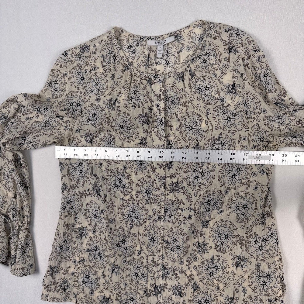 Derek Lam 10 Crosby Blouse Womens 10 Cream 100% Silk Floral Tie Cuff Long Sleeve - Picture 7 of 12